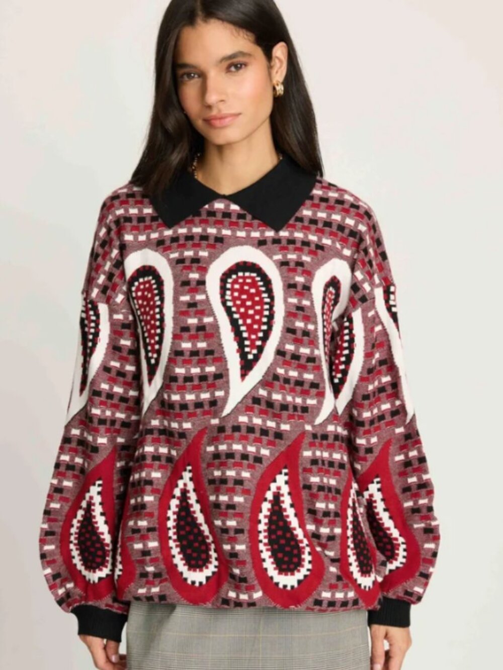 FRENCHMAUVE Anthropologie Oversized Paisley Sweater Grandpa Sweater Bohemian M